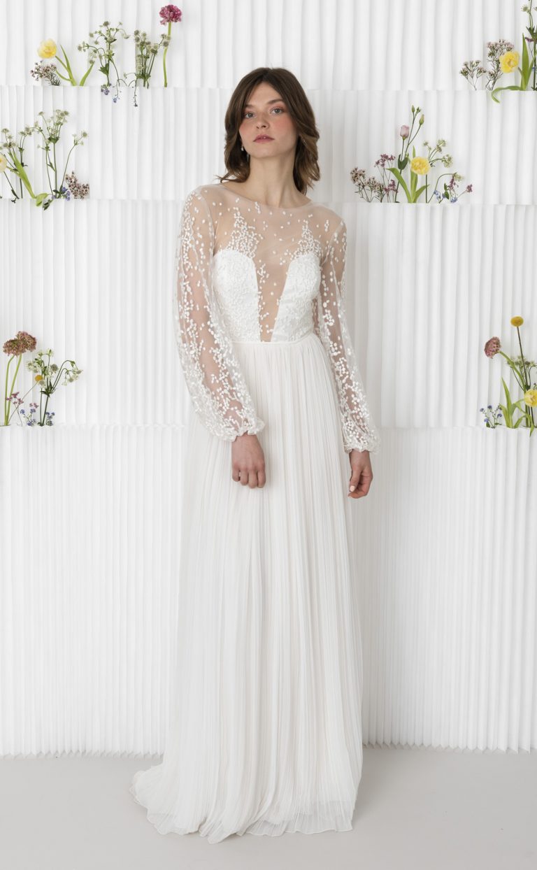 Bridal Dress with sleeves: Million Dots Pleats