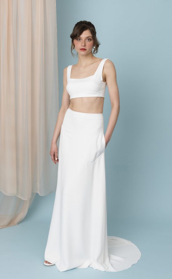 Modernes Brautkleid Zweiteiler Rock-Top bauchfrei Rock mit Taschen modern Bridal Style Skirt Top Twopiece