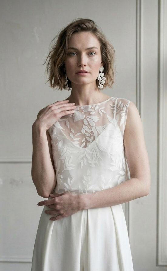 transparentes Brauttop mit floralem Muster