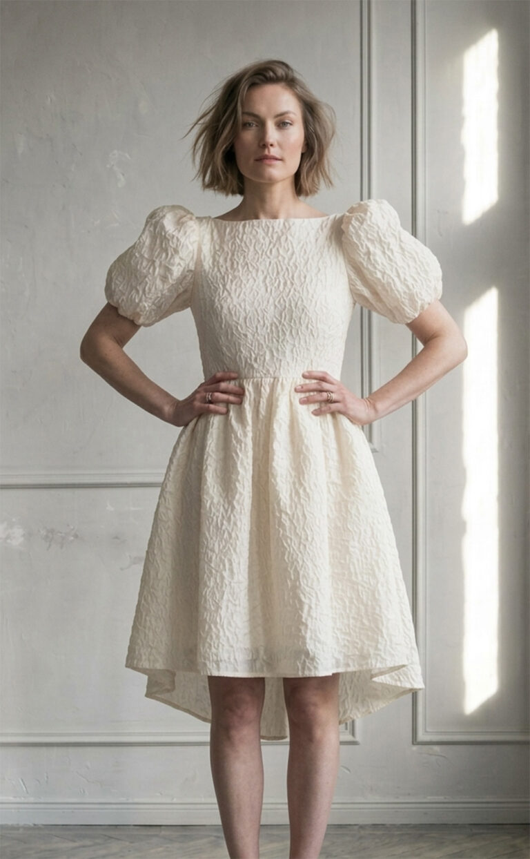 Kurzes Brautkleid mit Puffärmeln