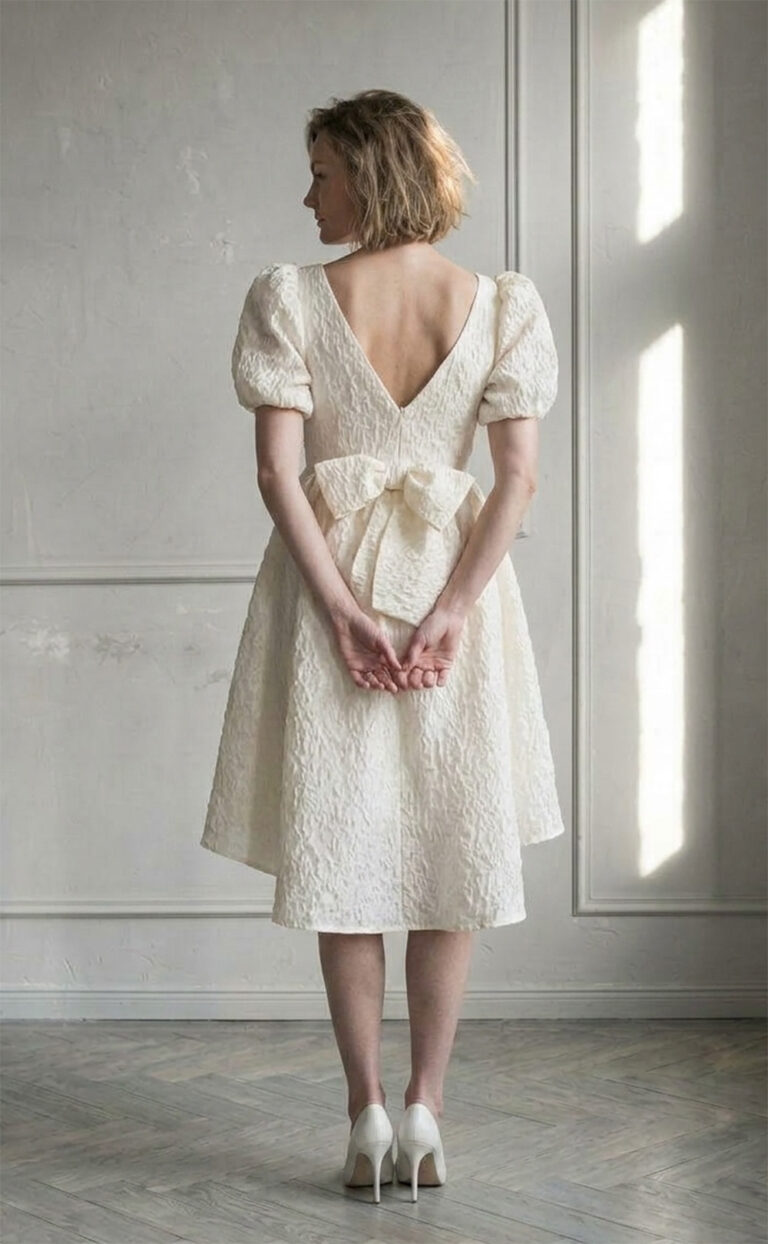 Kurzes Brautkleid mit Puffärmeln