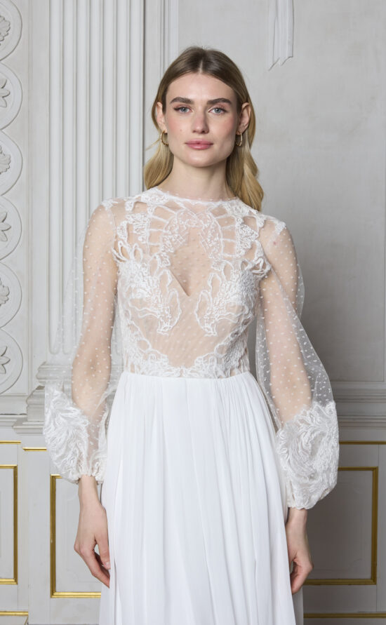Bridal Dress with Sleeves: Style Boho Dots Pure