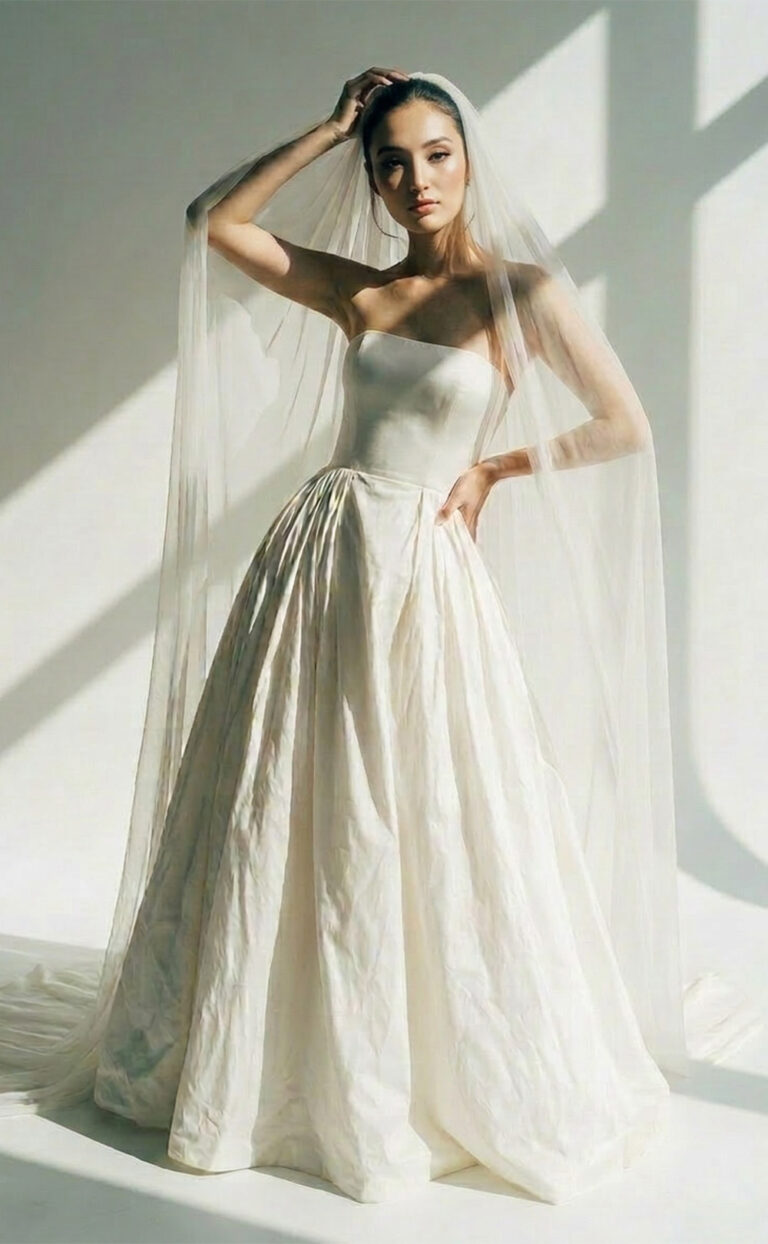Avara – Schlichtes Brautkleid aus Dupionseide mit wandelbarem Look