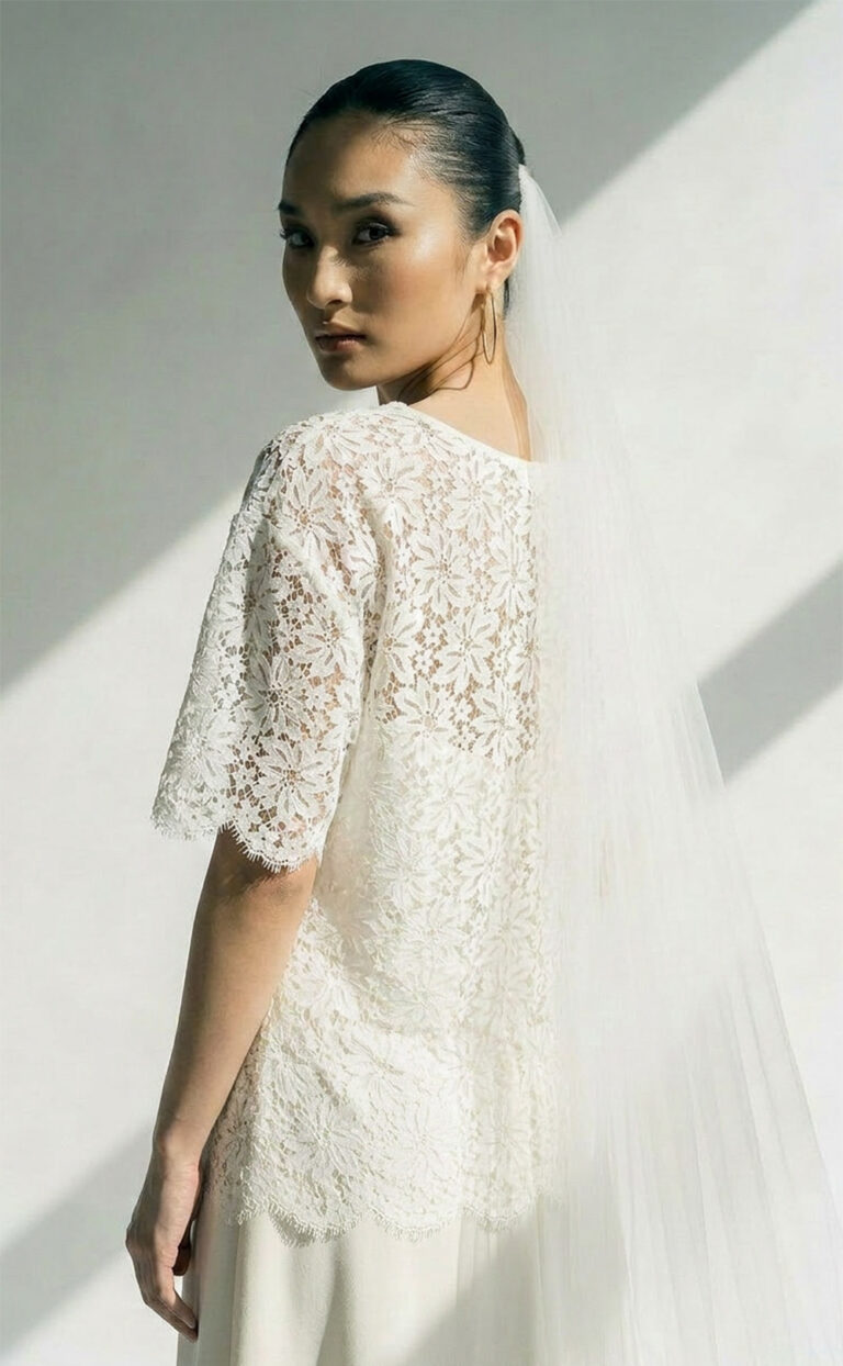 Fleur Top Long – Langes Brauttop aus französischer Baumwollspitze