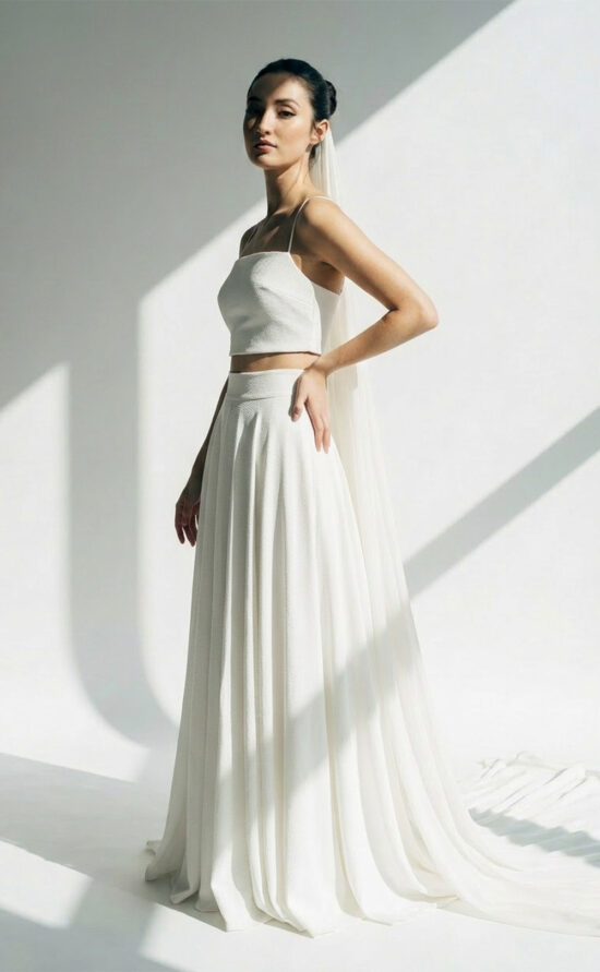 Luca Top & Luca Skirt – Modern two-piece wedding dress in textured fabric