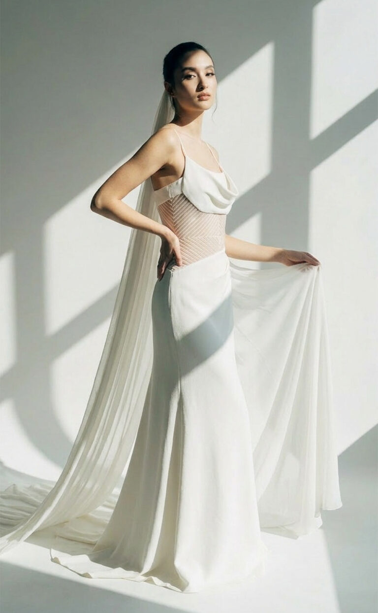 Nadé – Modernes Brautkleid mit geometrischen Tülldetails