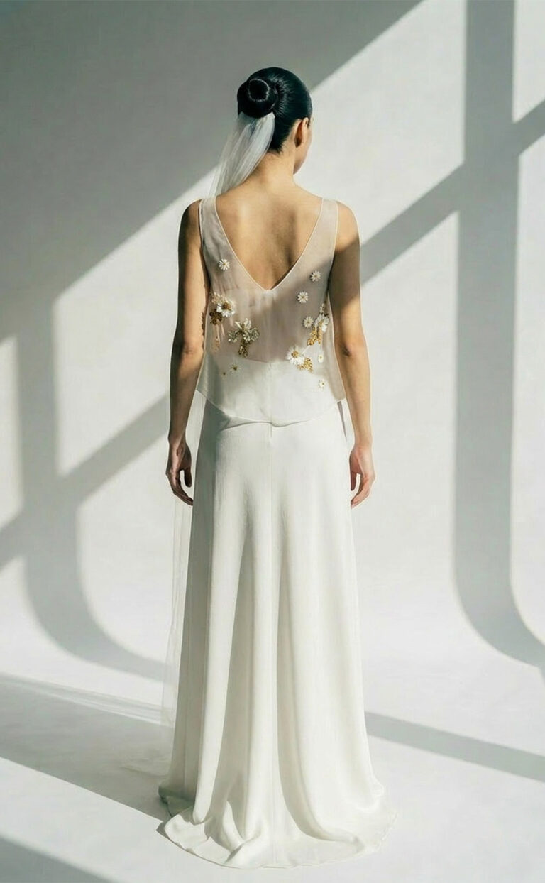 Neya Cecilia Top – Goldene Blüten auf feinem Seidengeorgette