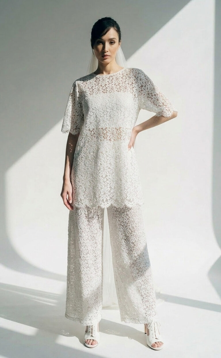 Fleur Top Long – Langes Brauttop aus französischer Baumwollspitze