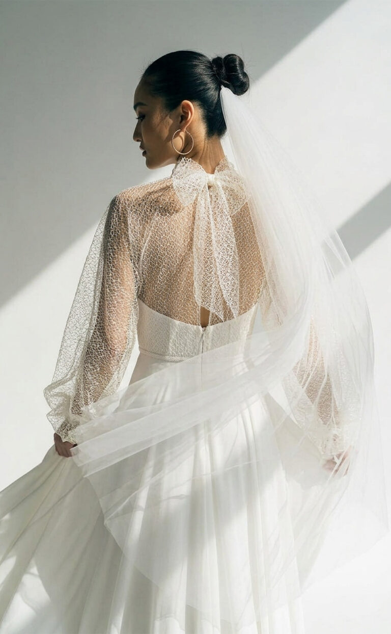 Raya Oversize Lace – Transparentes Brauttop aus französischem Tüll