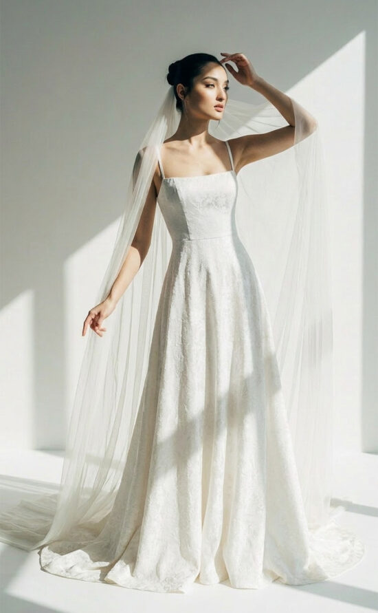 Silea – Silk Wedding Dress with Printed Lace Effect