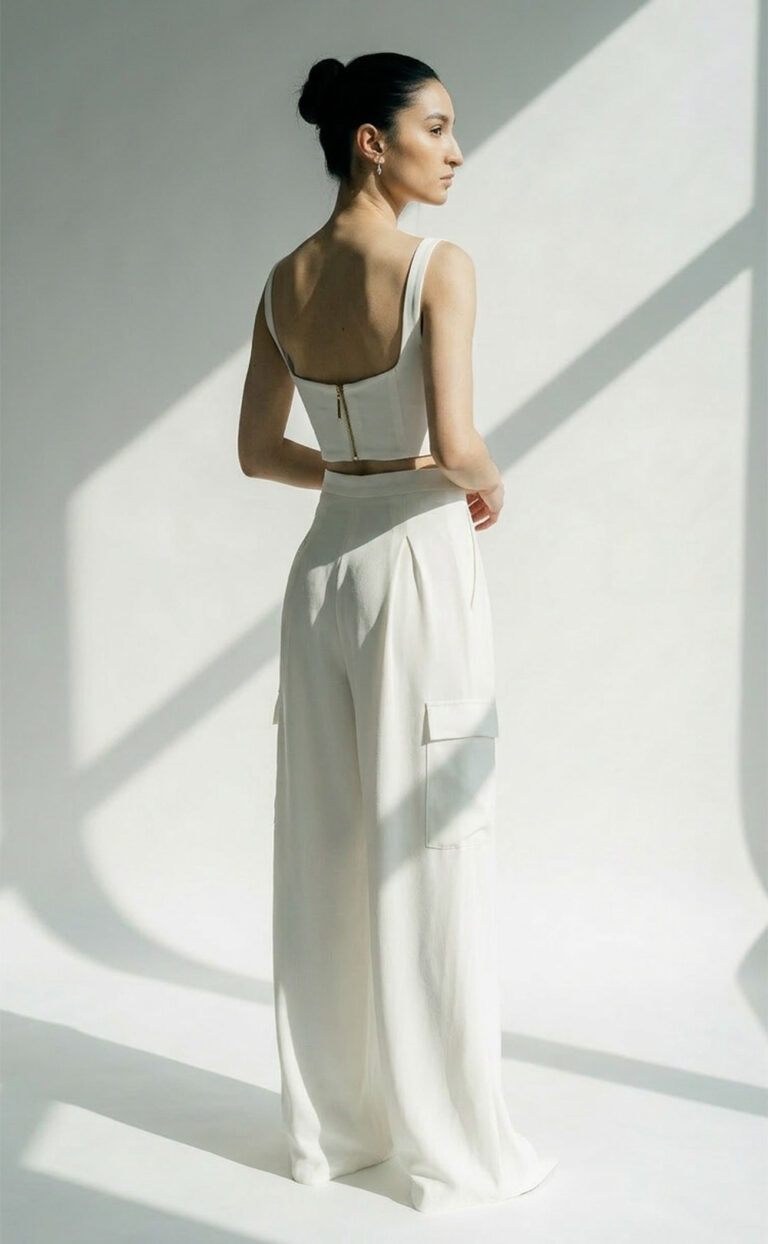 Soft Silk Sophia Top & Soft Silk Hose – Moderner Brautlook aus gewaschener Seide