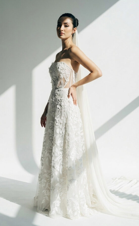 Sureya – Brautkleid mit floraler 3D-Blütenstickerei