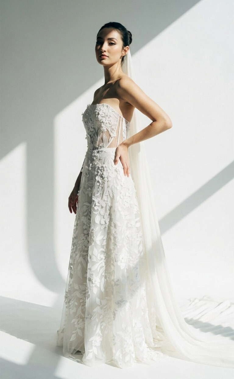 Sureya – Brautkleid mit floraler 3D-Blütenstickerei