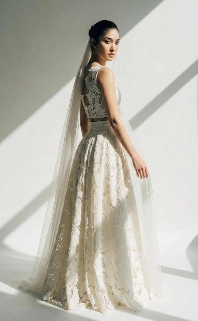 Leniq Pure Top & Leniq Skirt – Clean lines meet couture lace