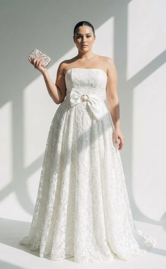 Modernes trägerloses Brautkleid aus floralem besticktem Tüll - Renya -