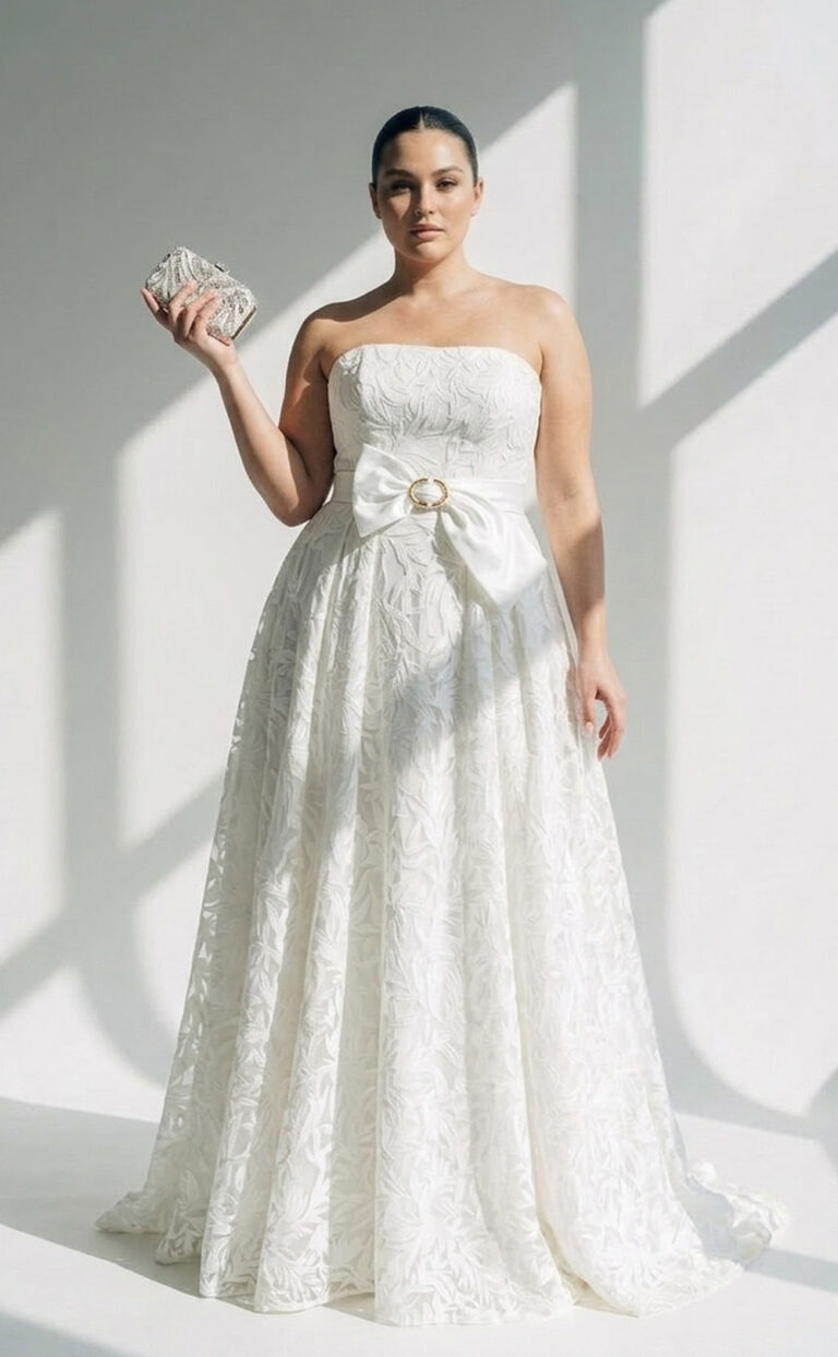 Renya – Modernes trägerloses Brautkleid aus floralem besticktem Tüll | kisui Berlin